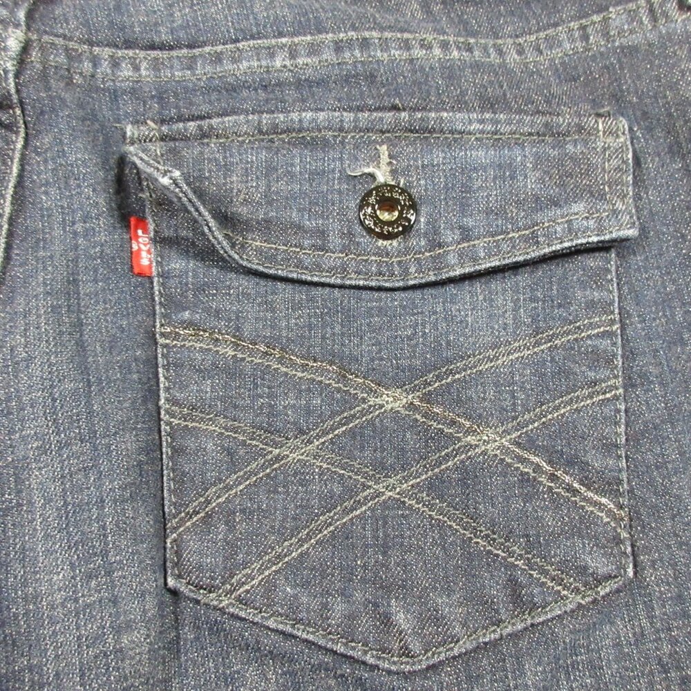 Levis womens women dark distressed 545 lowrise stretch flap boot jeans 14x32 EUC - Picture 7 of 8